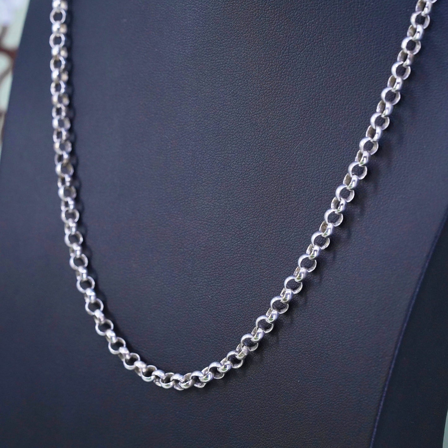 20" 5mm, vintage sterling silver handmade necklace, 925 bold circle link chain