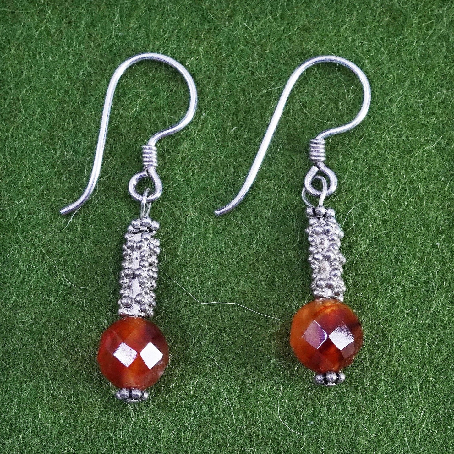 Vintage sterling 925 silver handmade earrings with carnelian beads