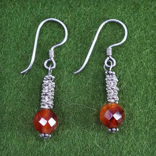 Vintage sterling 925 silver handmade earrings with carnelian beads