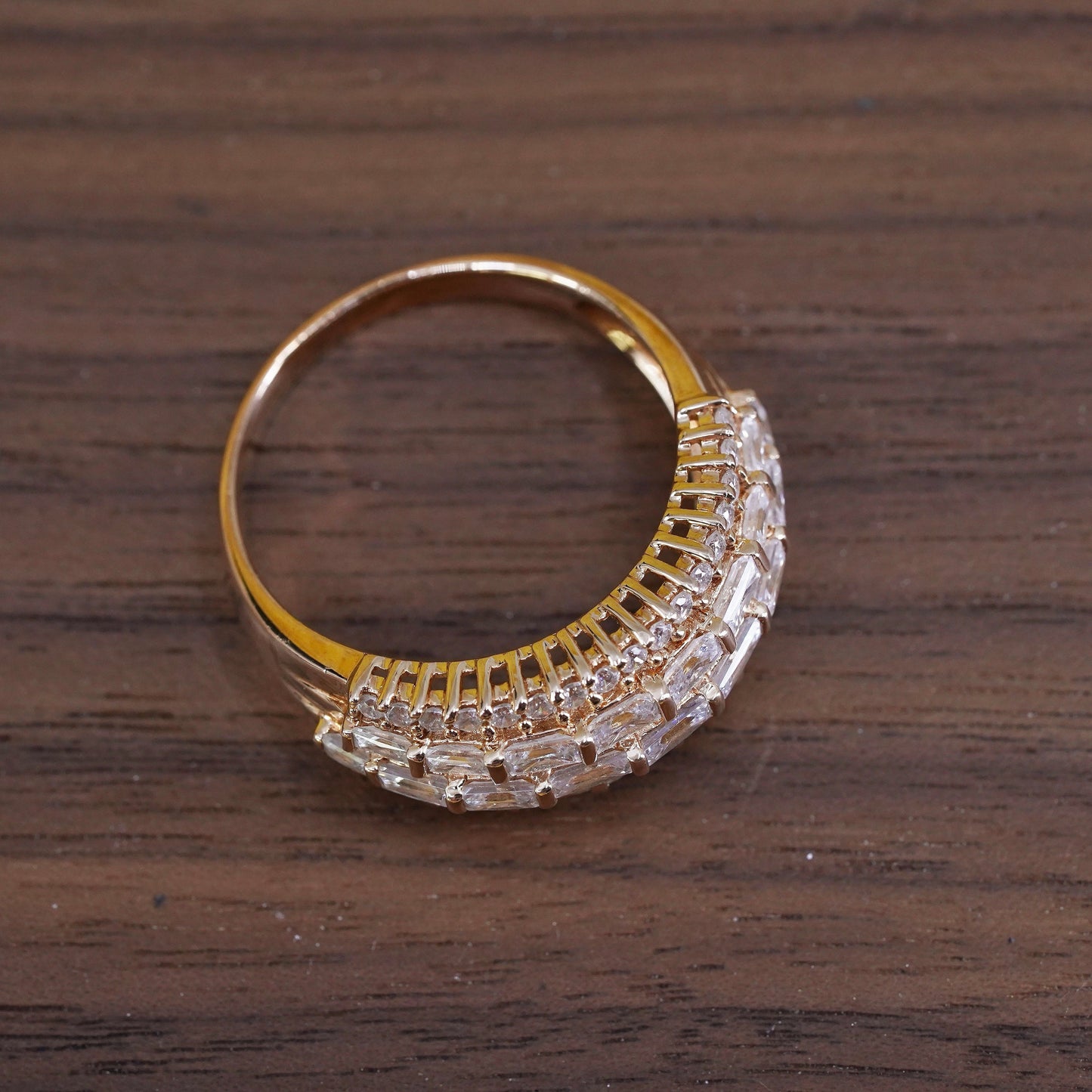 Size 11, vermeil gold over Sterling 925 silver statement ring with cluster cz