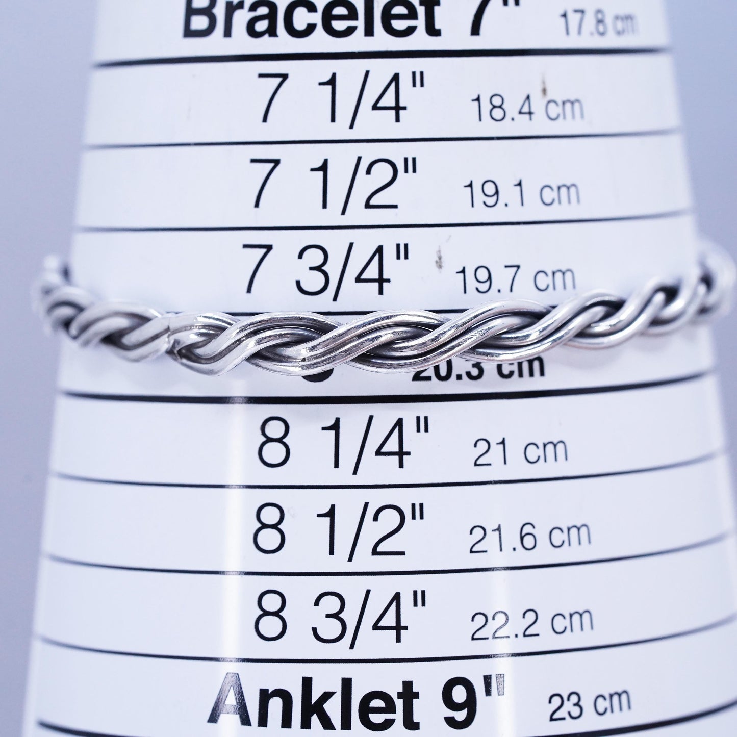 8”, VTG Sterling 925 silver handmade bracelet, wide woven braided cable bangle