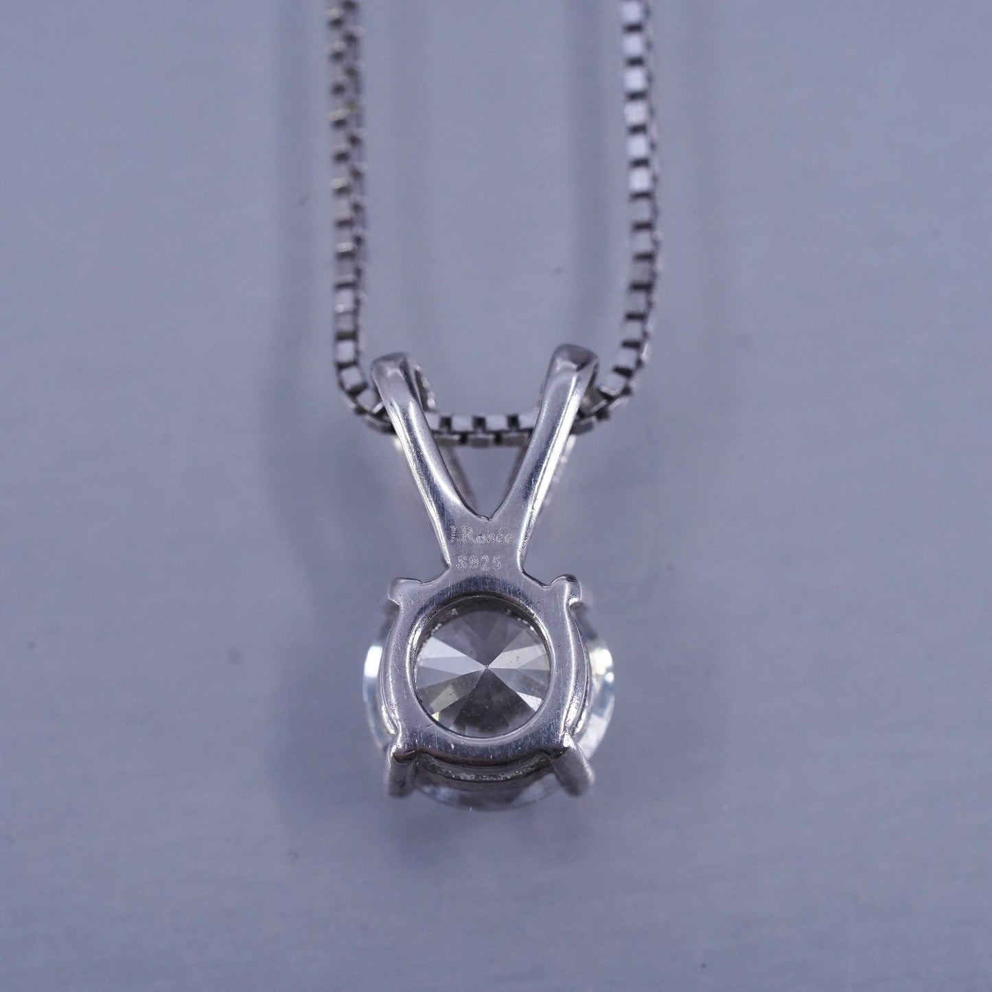 17+2” 1mm, vintage Sterling 925 silver box chain necklace with cz pendant