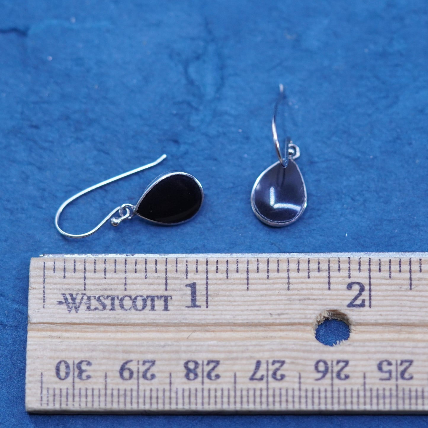 Vintage Sterling Silver 925 earrings with teardrop Black Onyx
