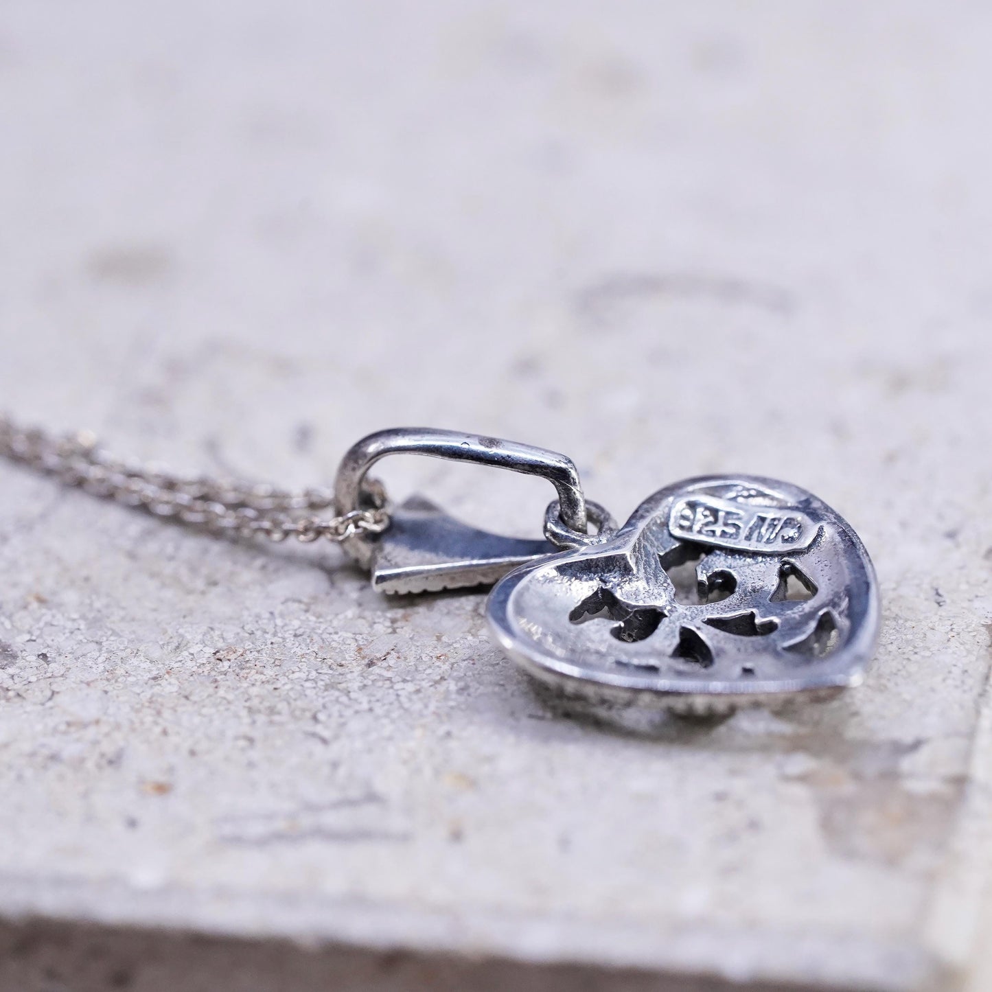 18" Sterling silver handmade necklace, 925 circle chain marcasite heart pendant