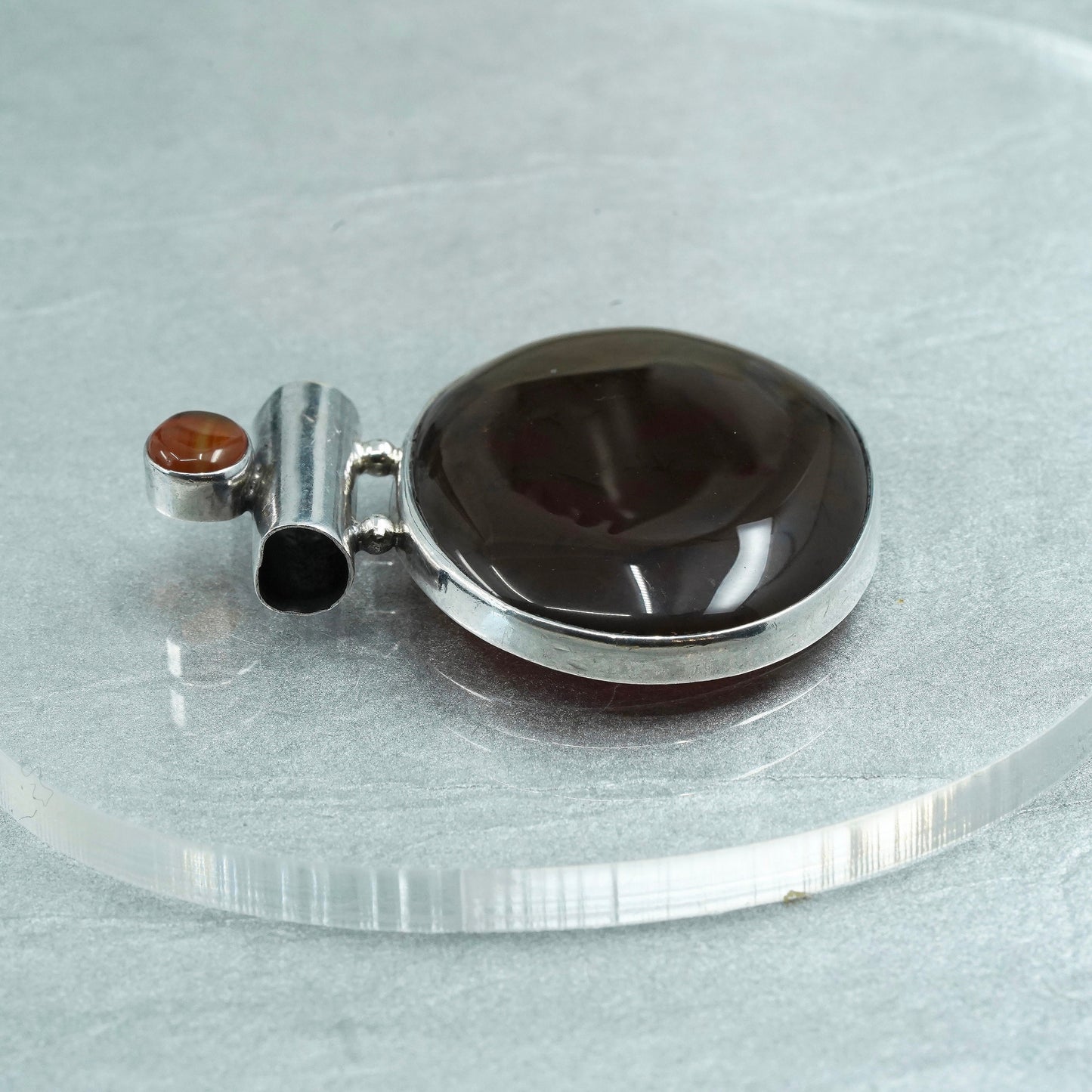 Vintage sterling 925 silver handmade pendant with huge oval carnelian