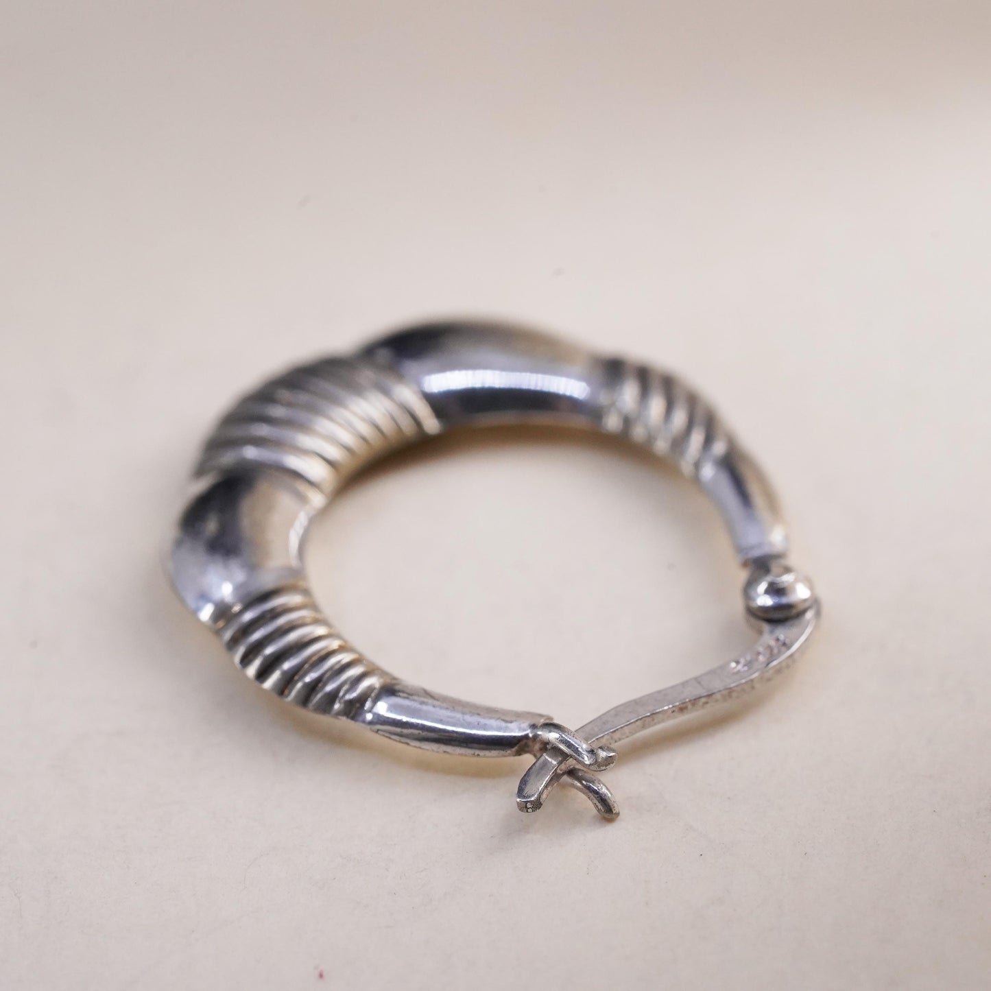 0.75", Vintage sterling silver loop single earring, twisted primitive hoo