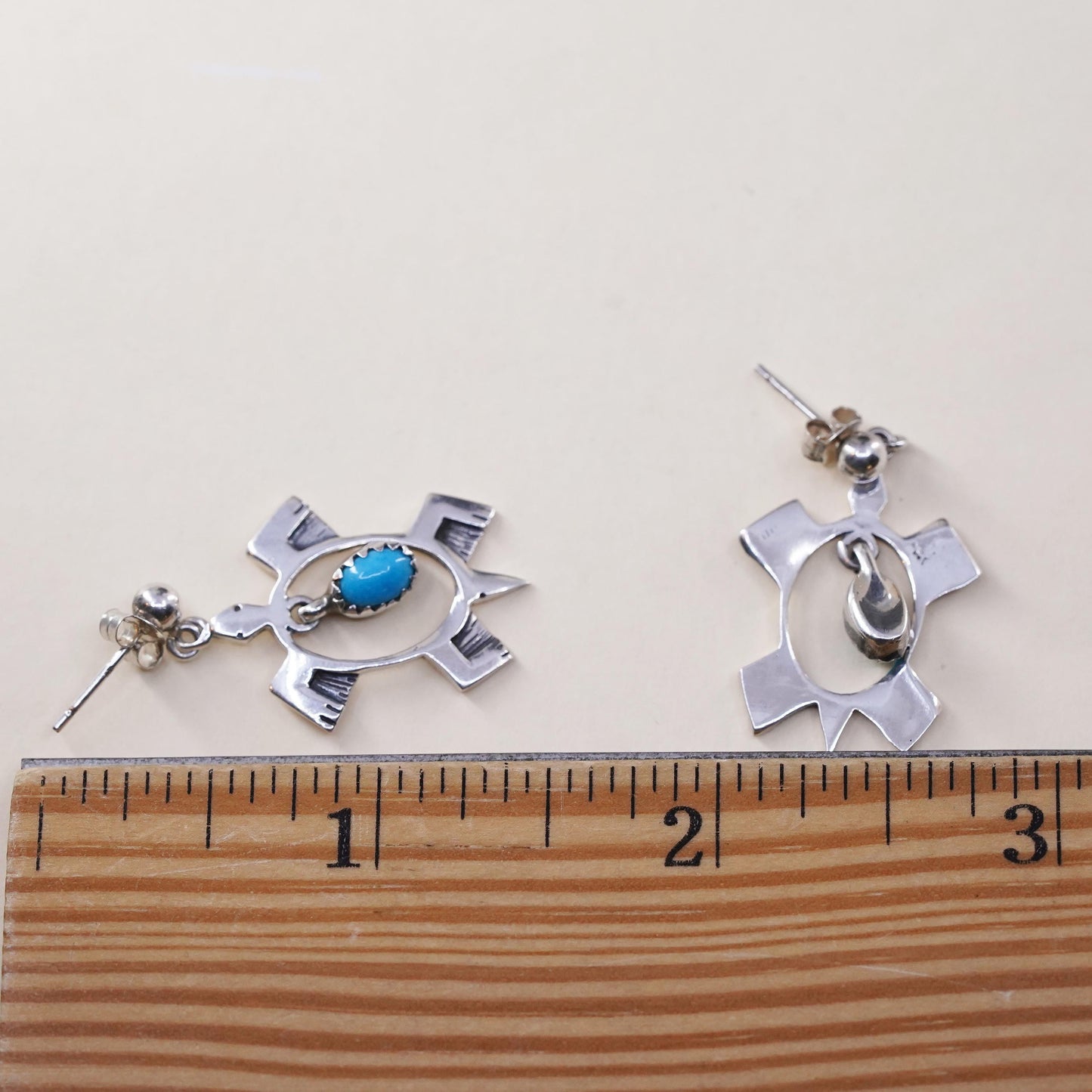 Native American Sterling silver handmade earrings, navajo 925 turtle turquoise