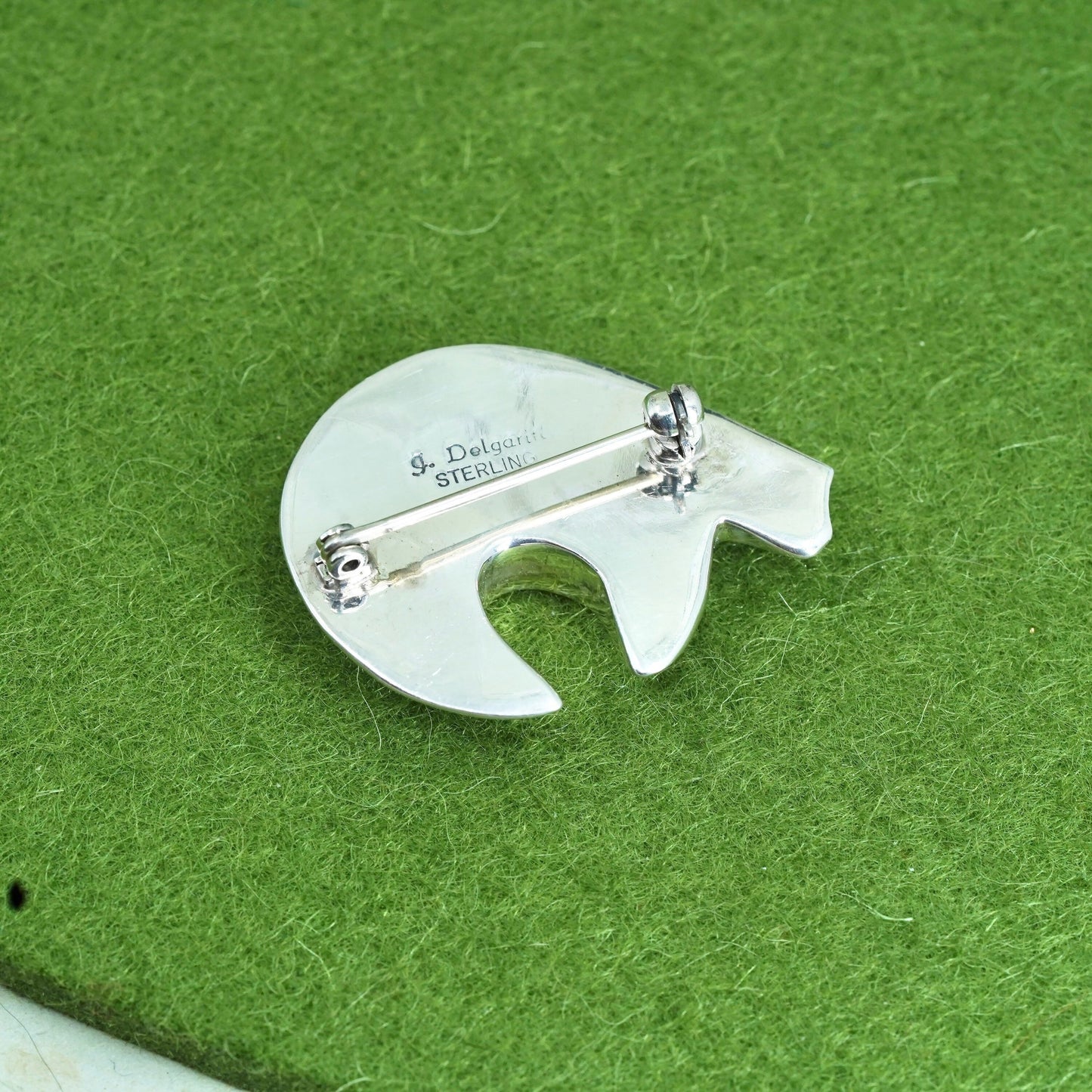 vtg Navajo G. J. Delgarito sterling silver handmade brooch, 925 polar bear pin