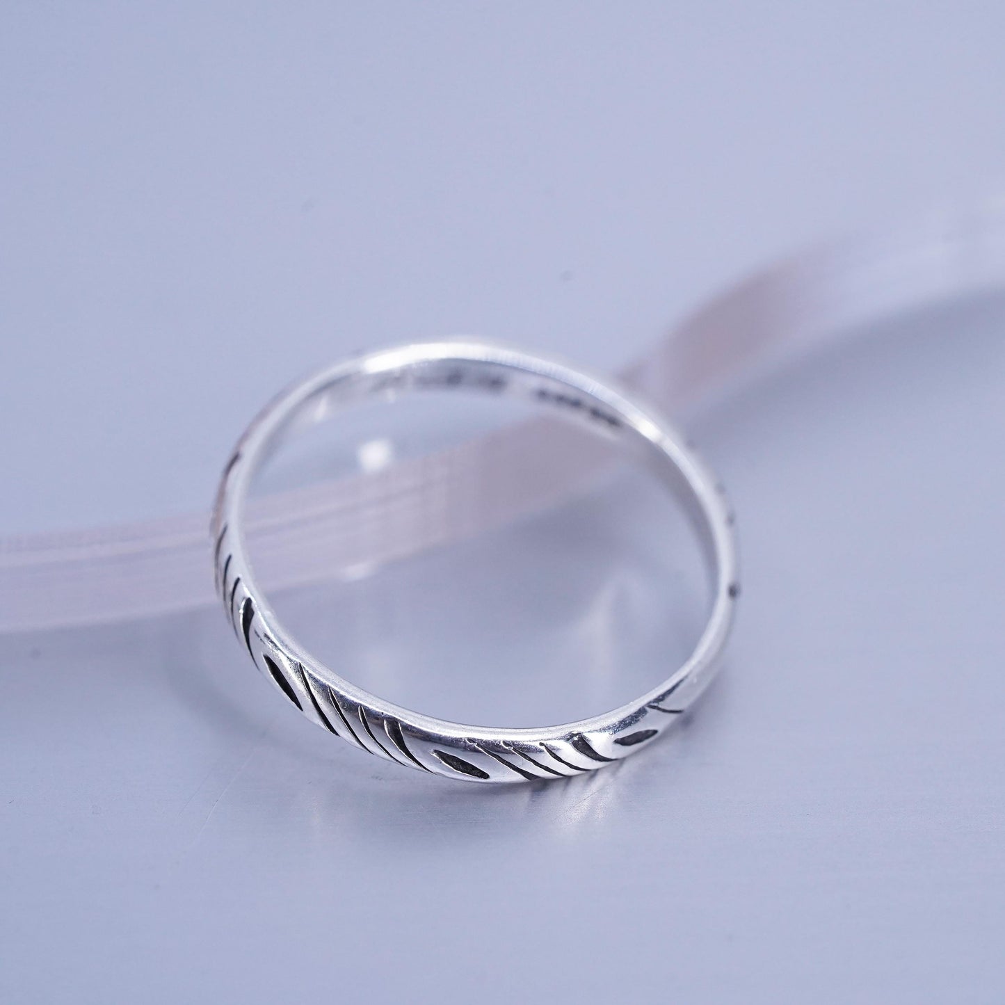 Size 8, southwestern Sterling 925 silver wedding ring, textured stackable band