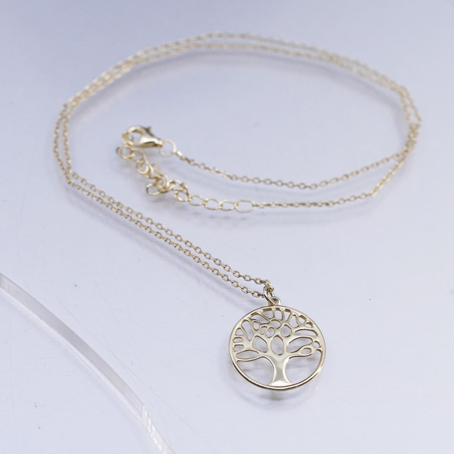 18”, VTG gold plated Sterling 925 silver circle necklace family tree pendant