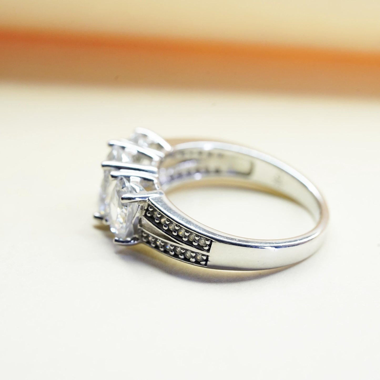 Size 7.25, Sterling silver ring, 925 silver with oval cut crystal CZ cluster