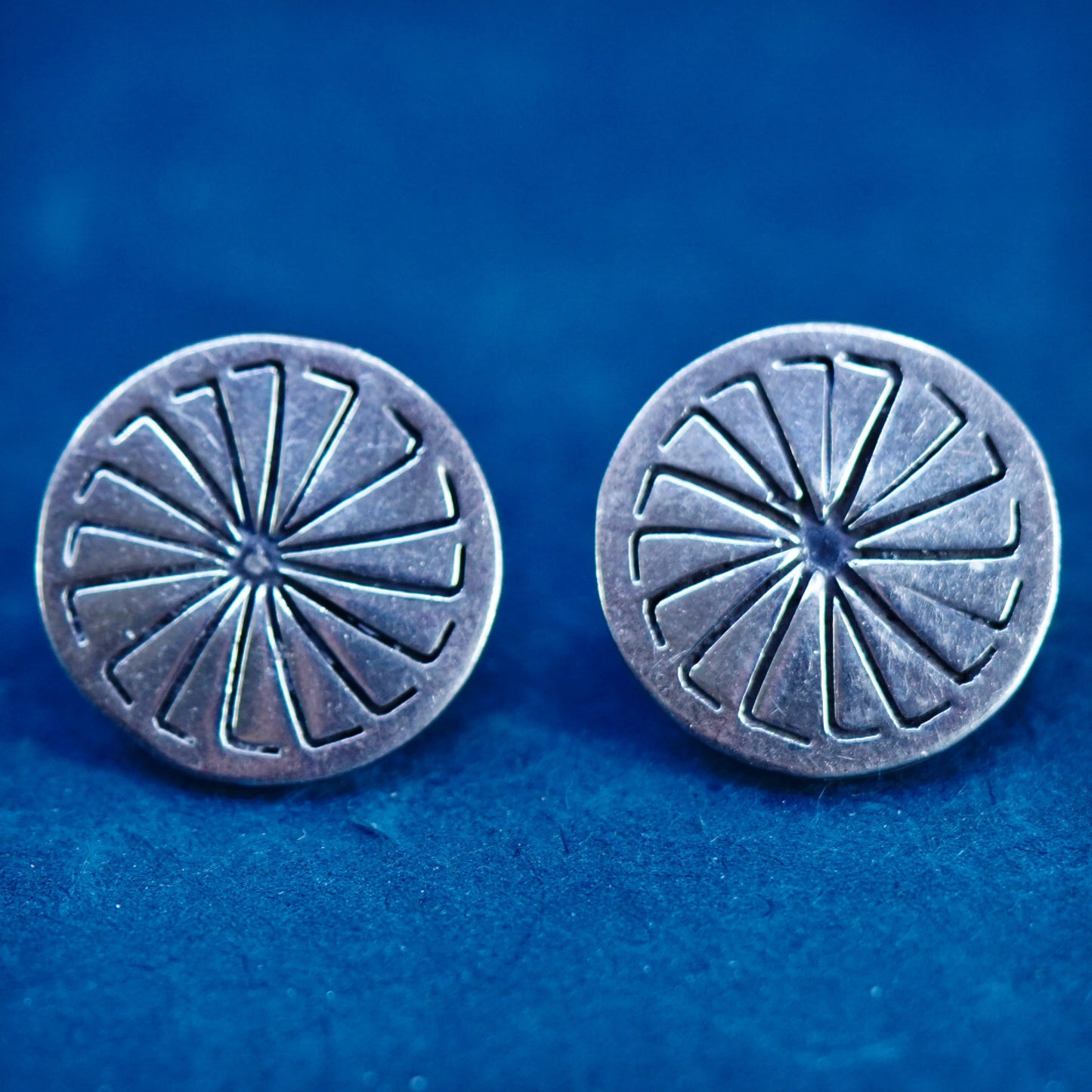 Vintage Mexican sterling silver handmade earrings, 925 circle studs
