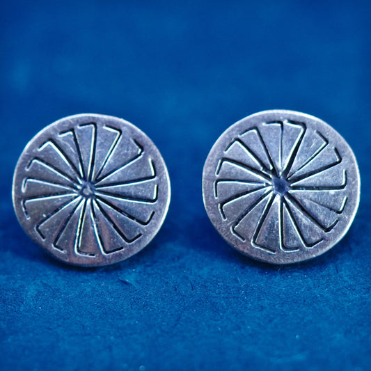 Vintage Mexican sterling silver handmade earrings, 925 circle studs