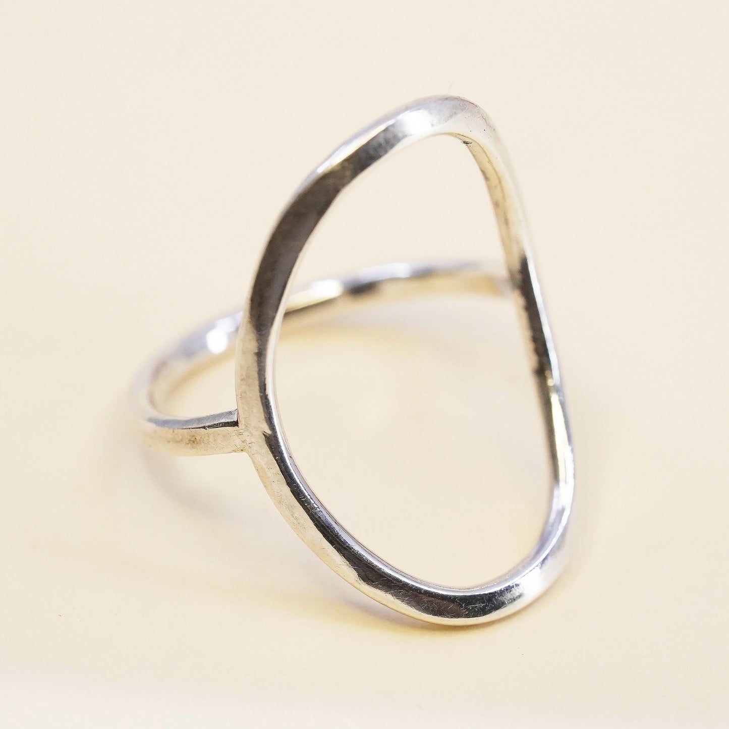 size 8, vintage Sterling silver handmade ring, 925 hammered textured oval band