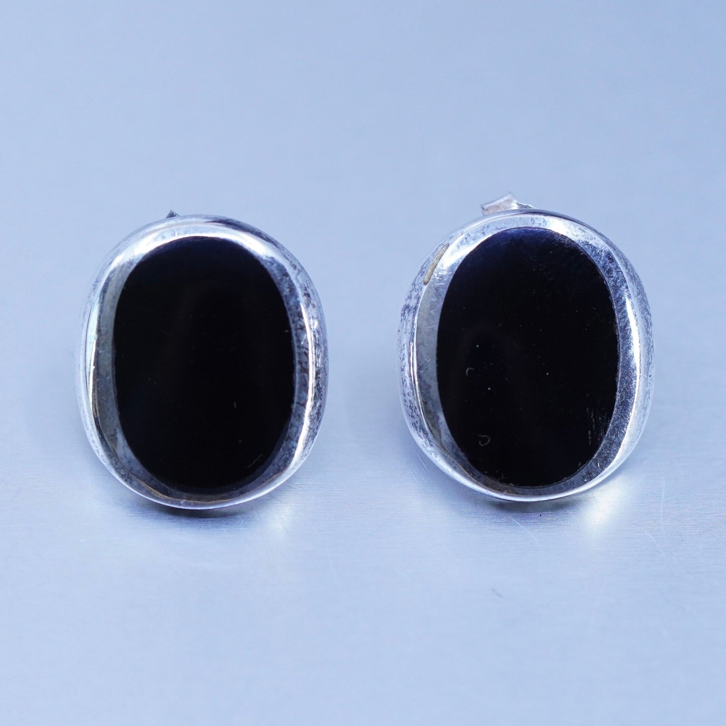 Vintage Sterling 925 silver handmade black onyx earrings, studs