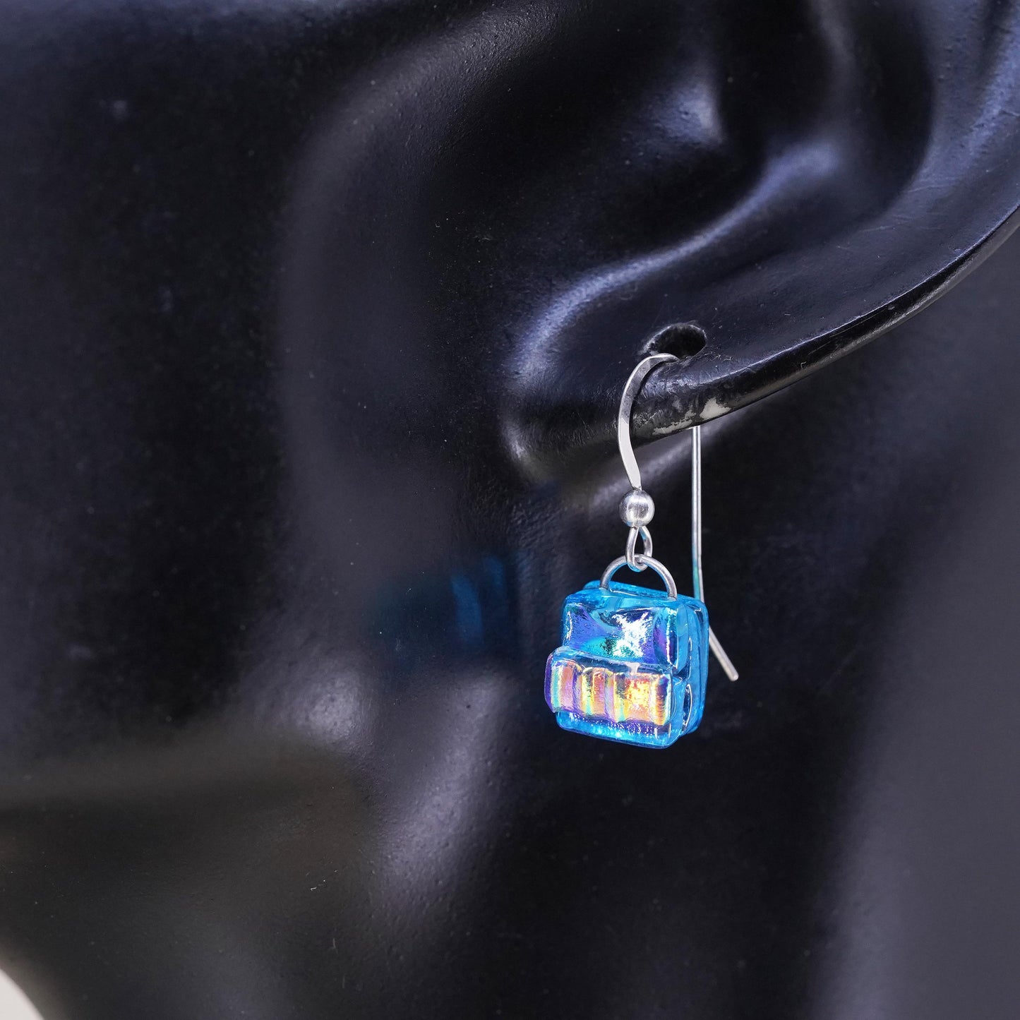 Vintage sterling 925 silver handmade single earring with blue glass bead