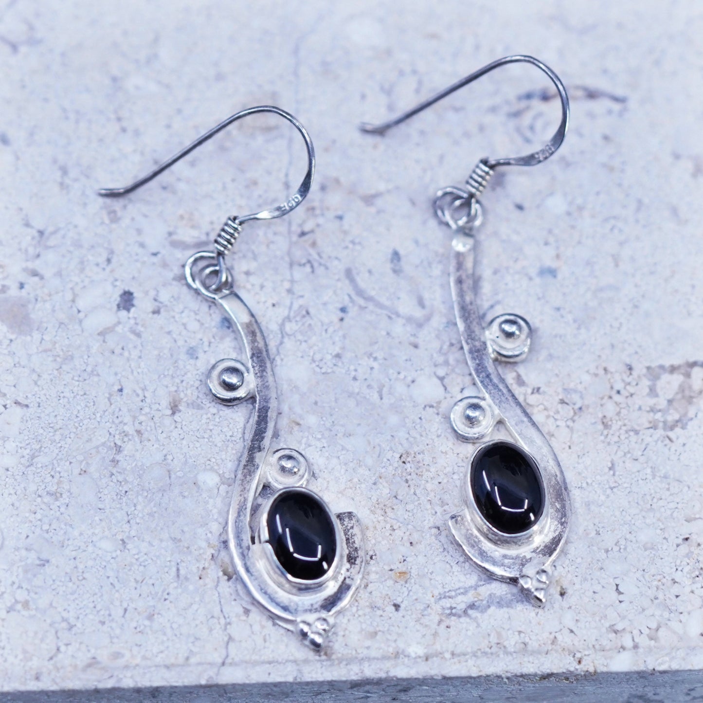 Vintage Sterling Silver 925 earrings with Black Onyx with beads