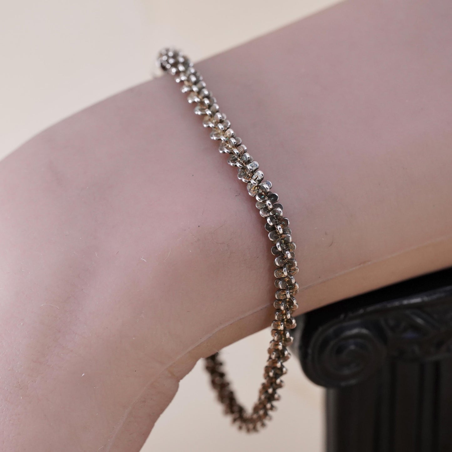 7", 4mm, Vintage Italian sterling silver bracelet, 925 twisted fancy chain