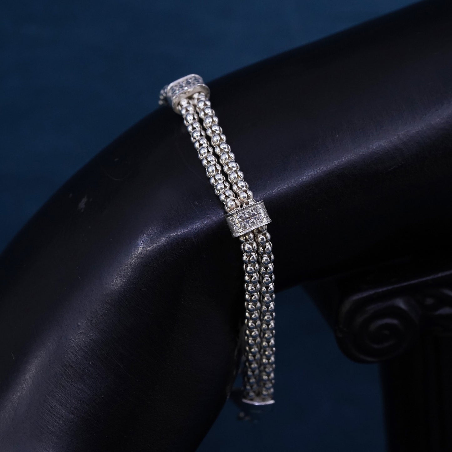 6.75", Dyadema multi strands sterling silver bracelet, 925 popcorn chain cz