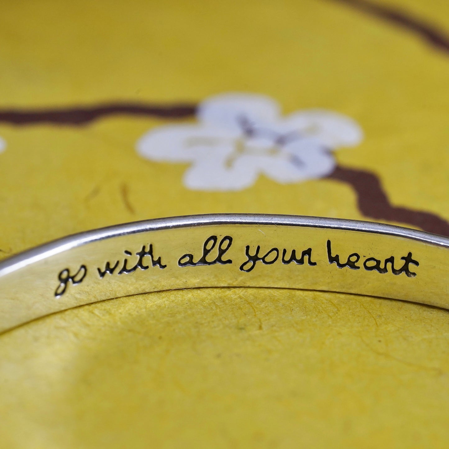 6.5", Far fetched Sterling silver bracelet, 925 cuff wherever you go with heart
