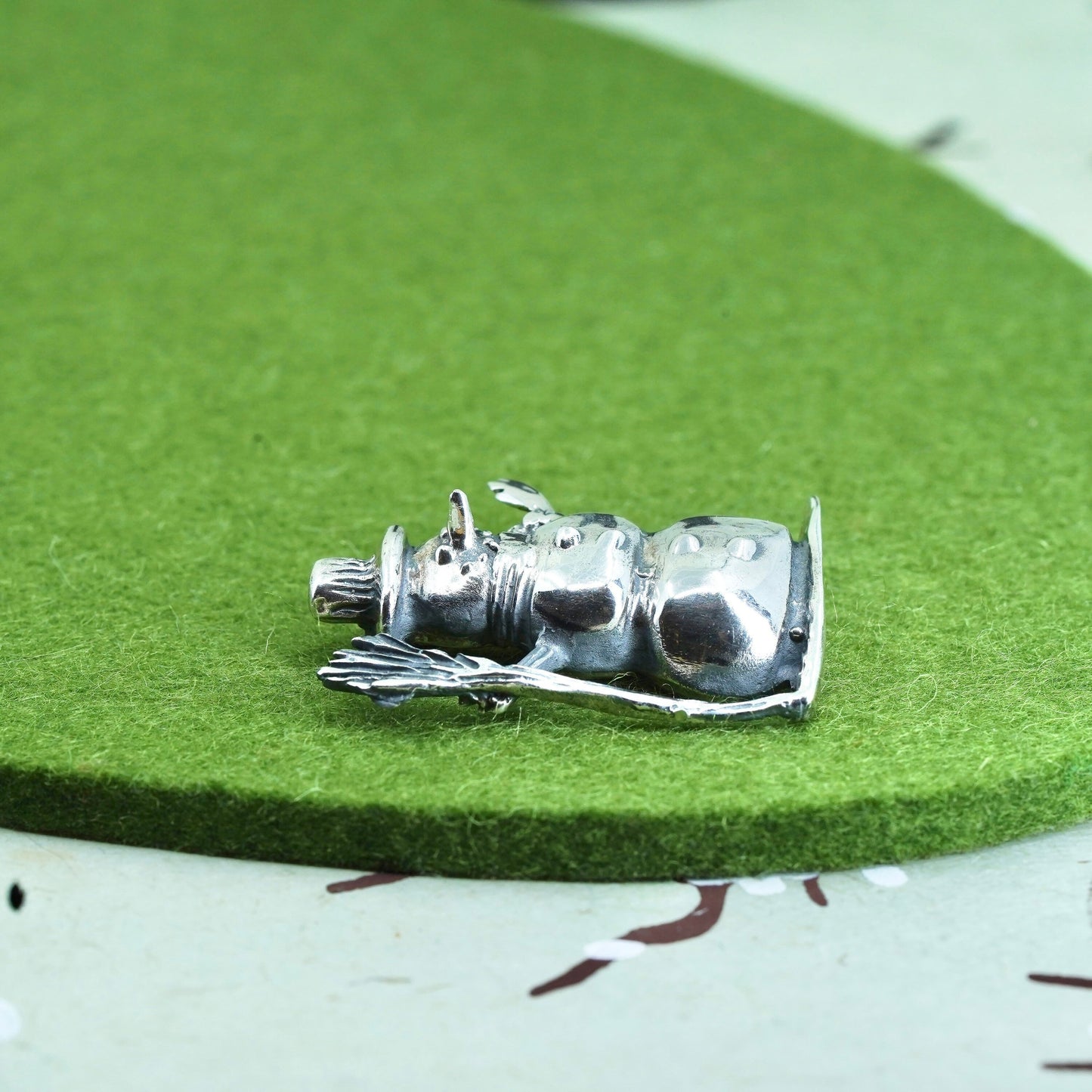 Vintage sterling silver handmade brooch, 925 snowman, Christmas pin