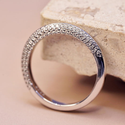 Size 7.75, vintage sterling silver ring with cluster Cz, statement band
