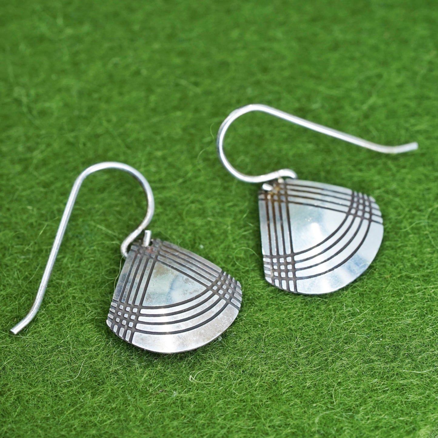Vintage modern sterling silver handmade earrings, 925 shell dangles