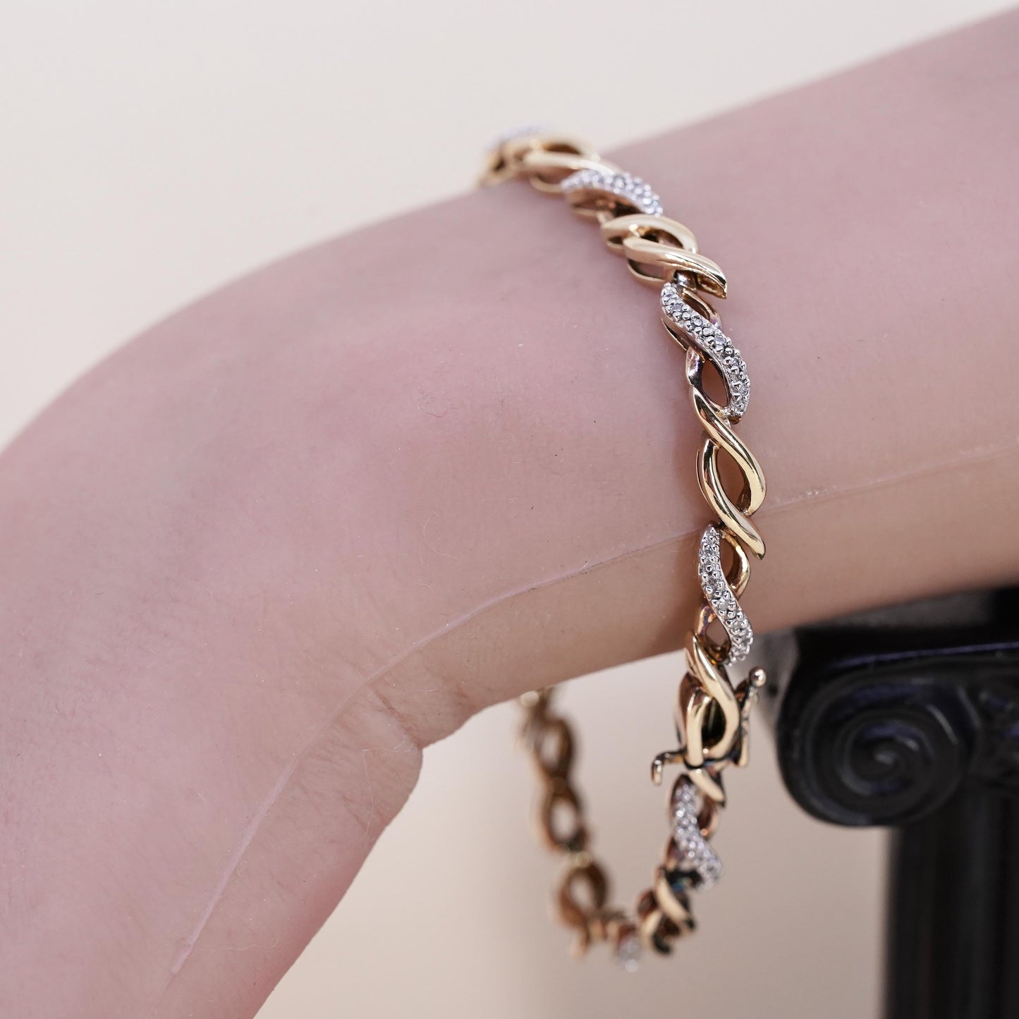 7.5”, vermeil gold sterling silver tennis bracelet, 925 twisted chain diamond