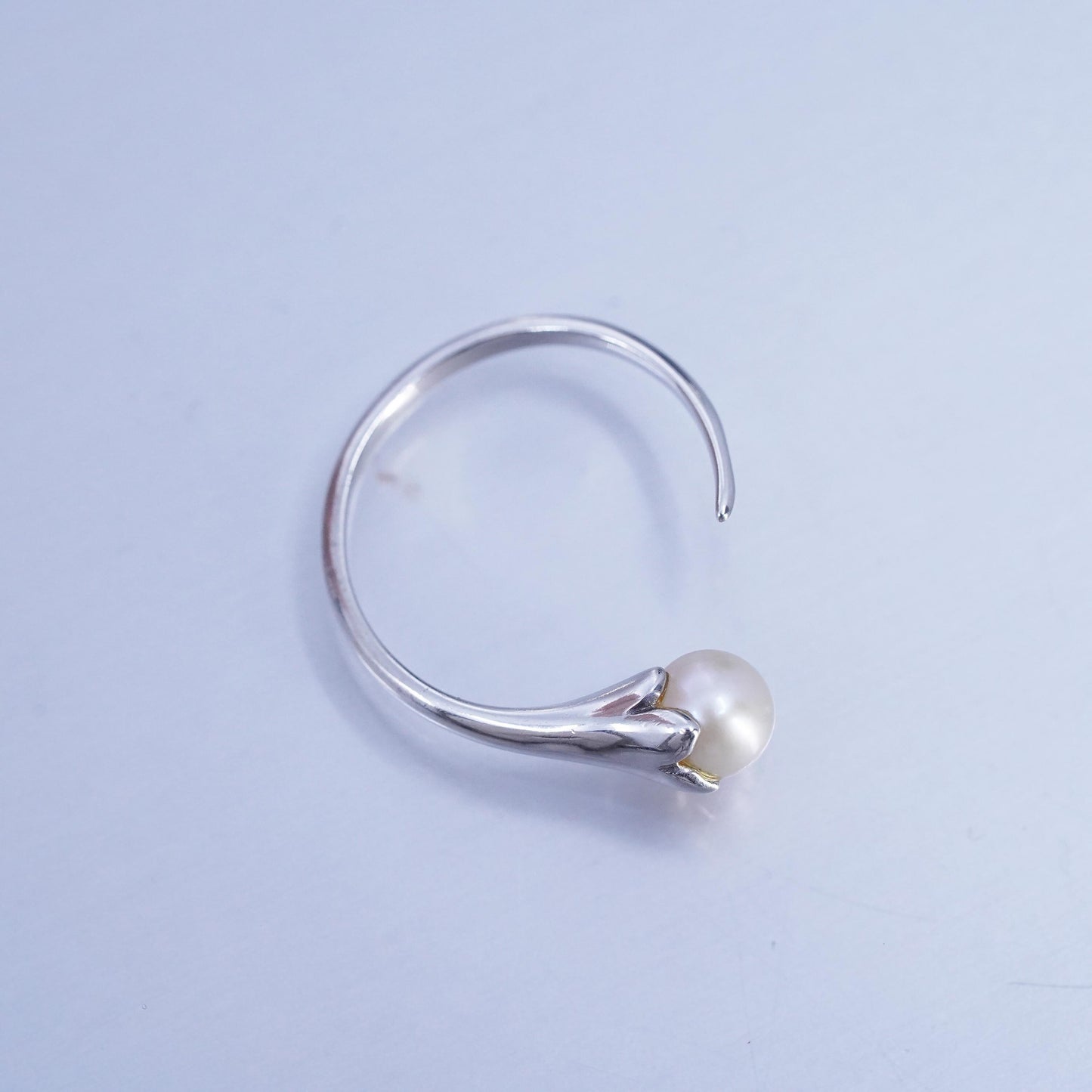 Size adjustable, vintage Boma Sterling 925 silver handmade wrap band ring pearl