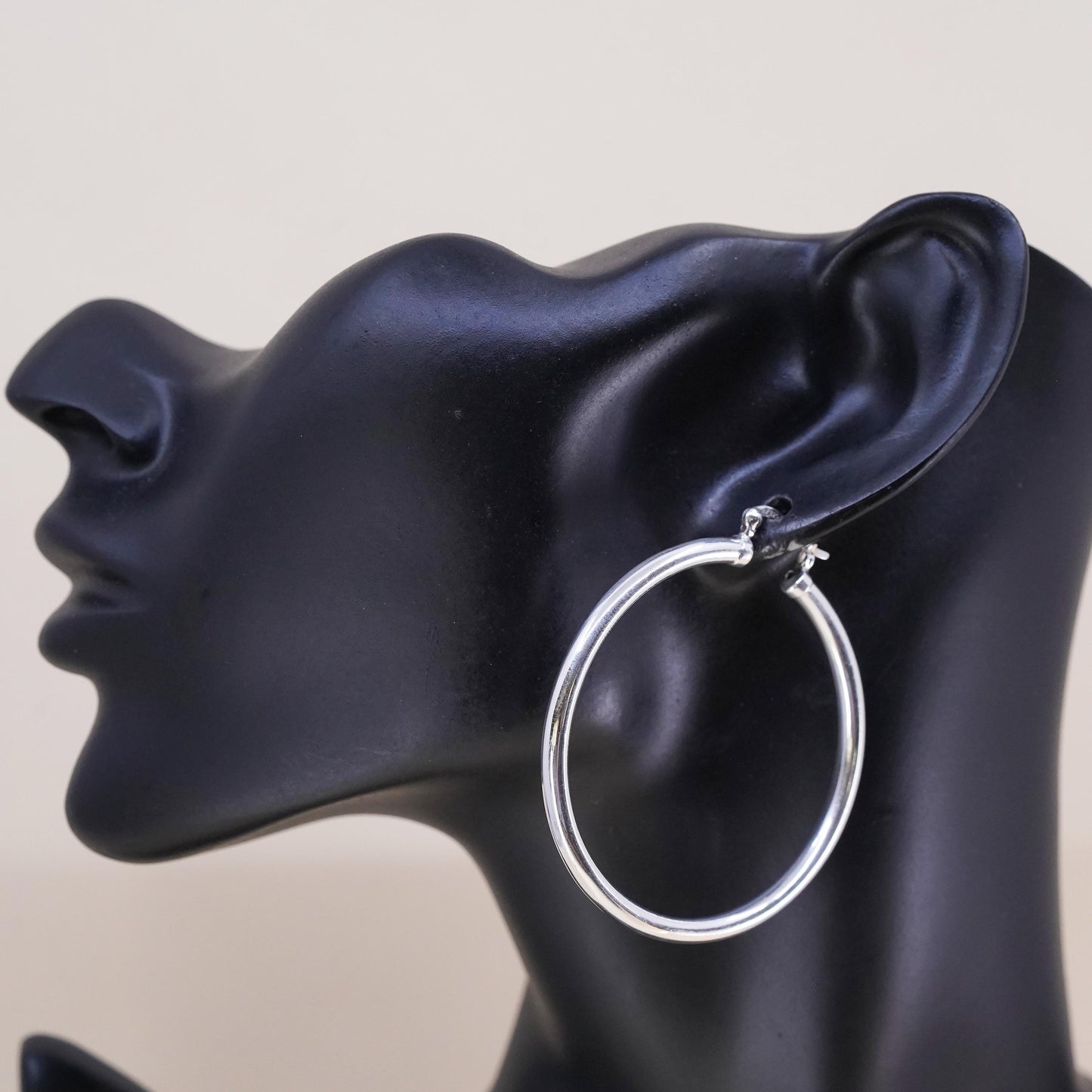 2", Vintage sterling 925 silver loop single earring, minimalist primitive hoop