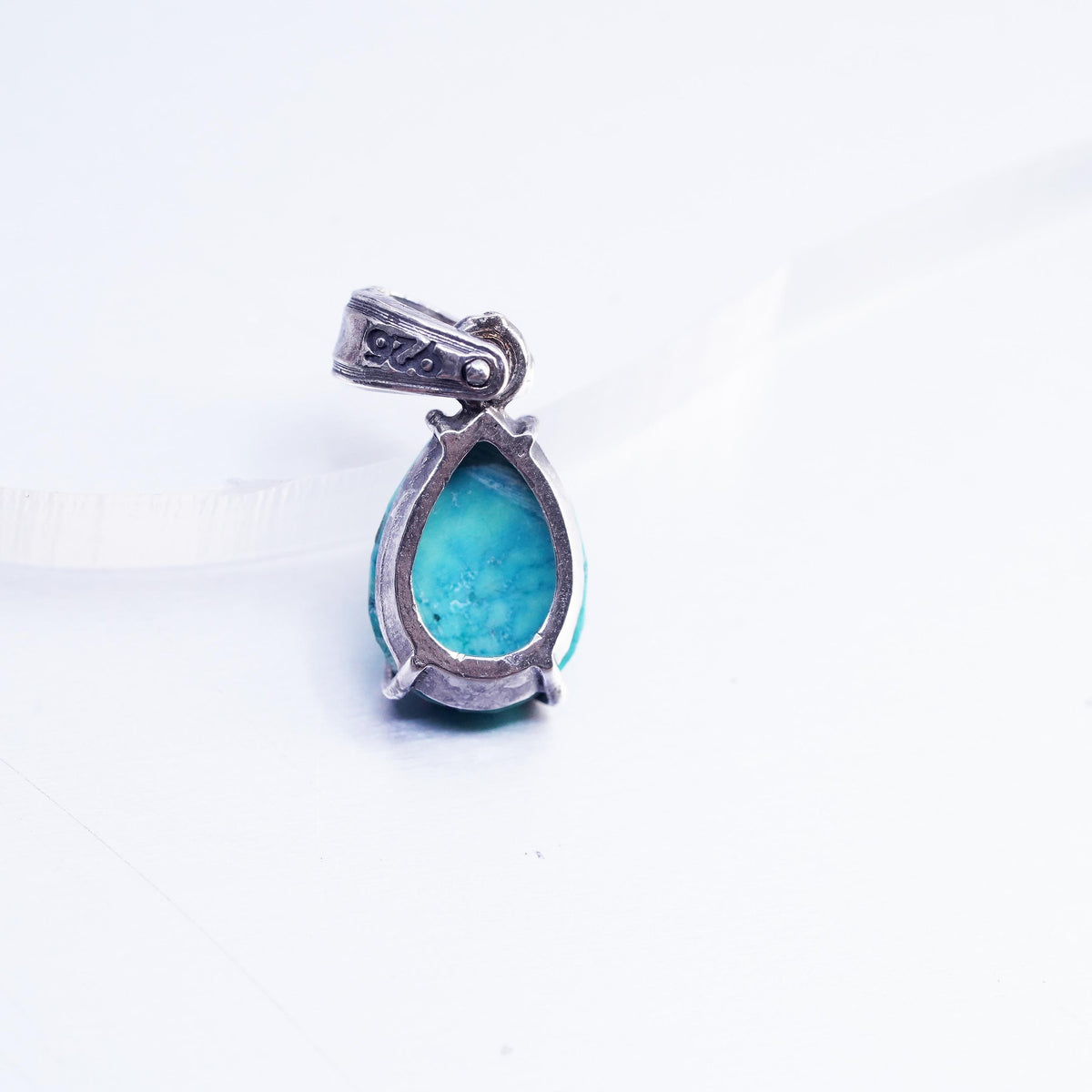 southwestern sterling 925 silver teardrop charm pendant spiderwebbed turquoise