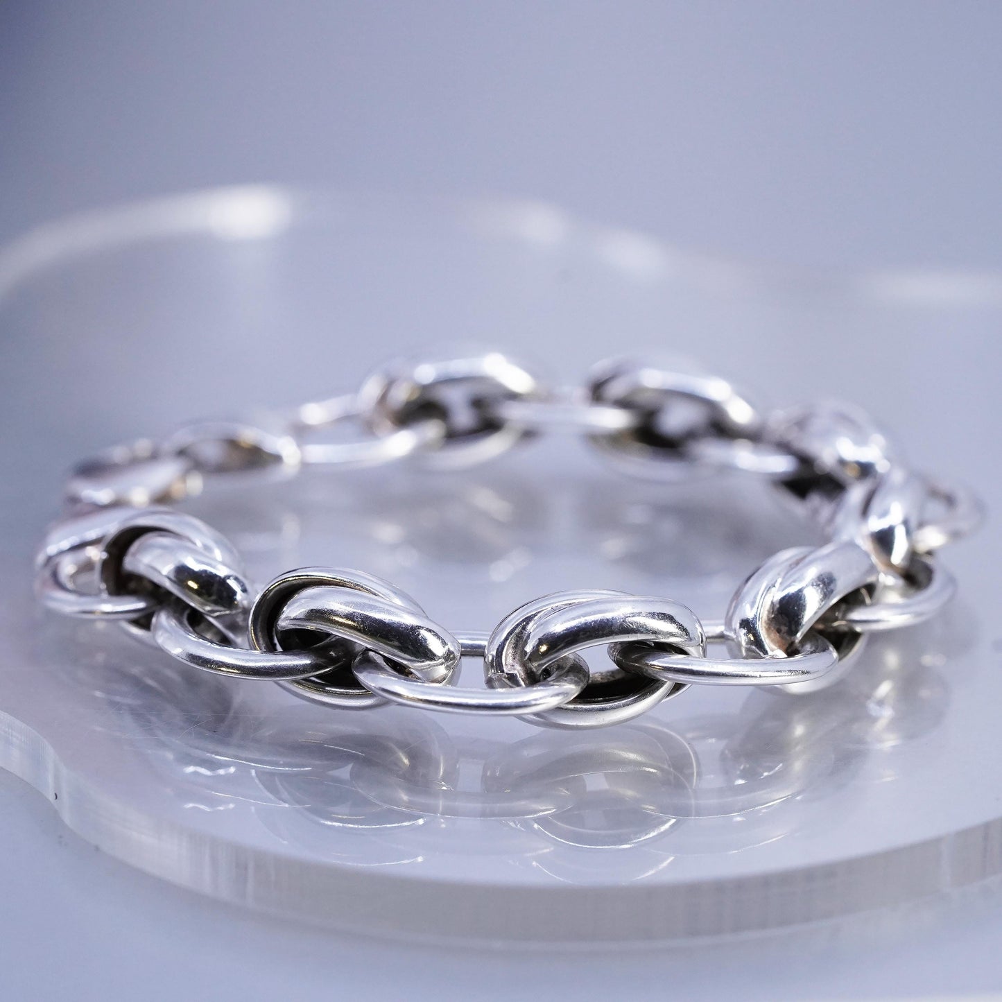 7.75", vintage Sterling 925 silver handmade bracelet, bold double oval chain