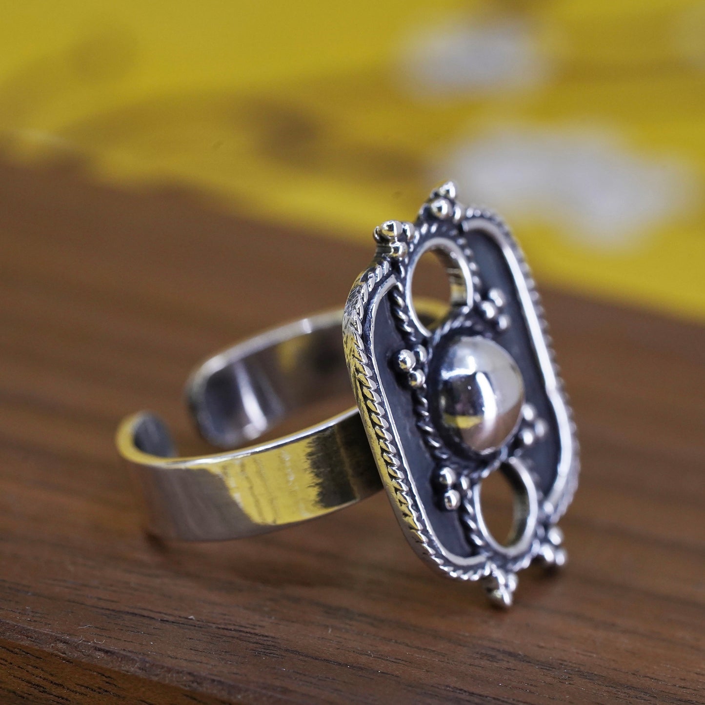 Size adjustable, Vintage Sterling silver handmade ring, 925 band with beads