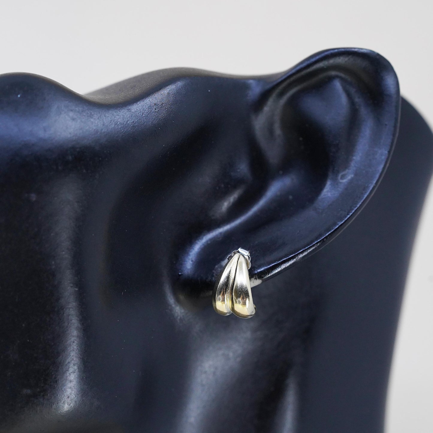 Vintage Yellow Gold Plated Sterling silver handmade earrings, 925 huggie studs