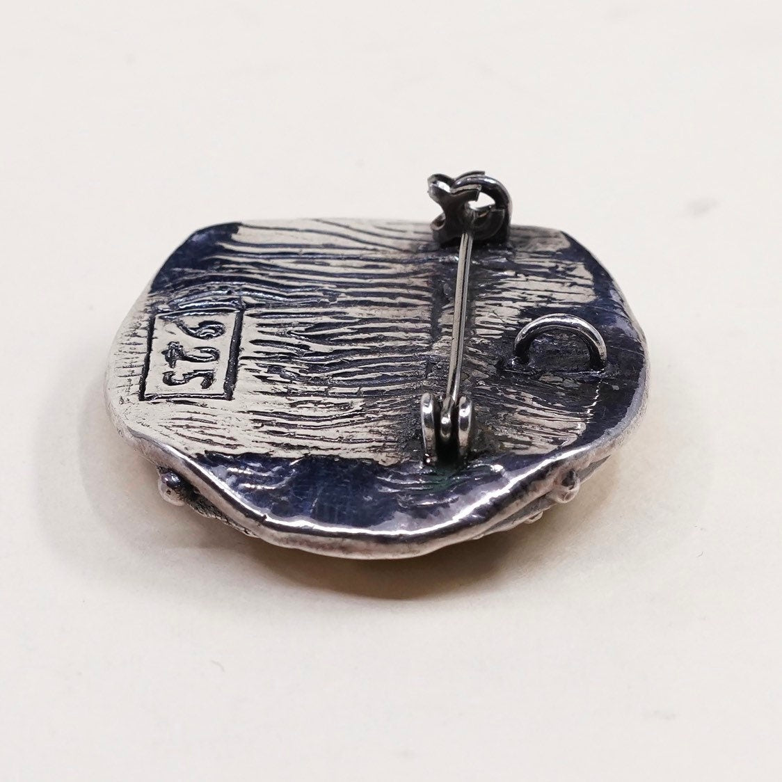 Vintage Sterling silver handmade brooch, puffy 925 silver pin pendant with 18 century dancer, stamped 925