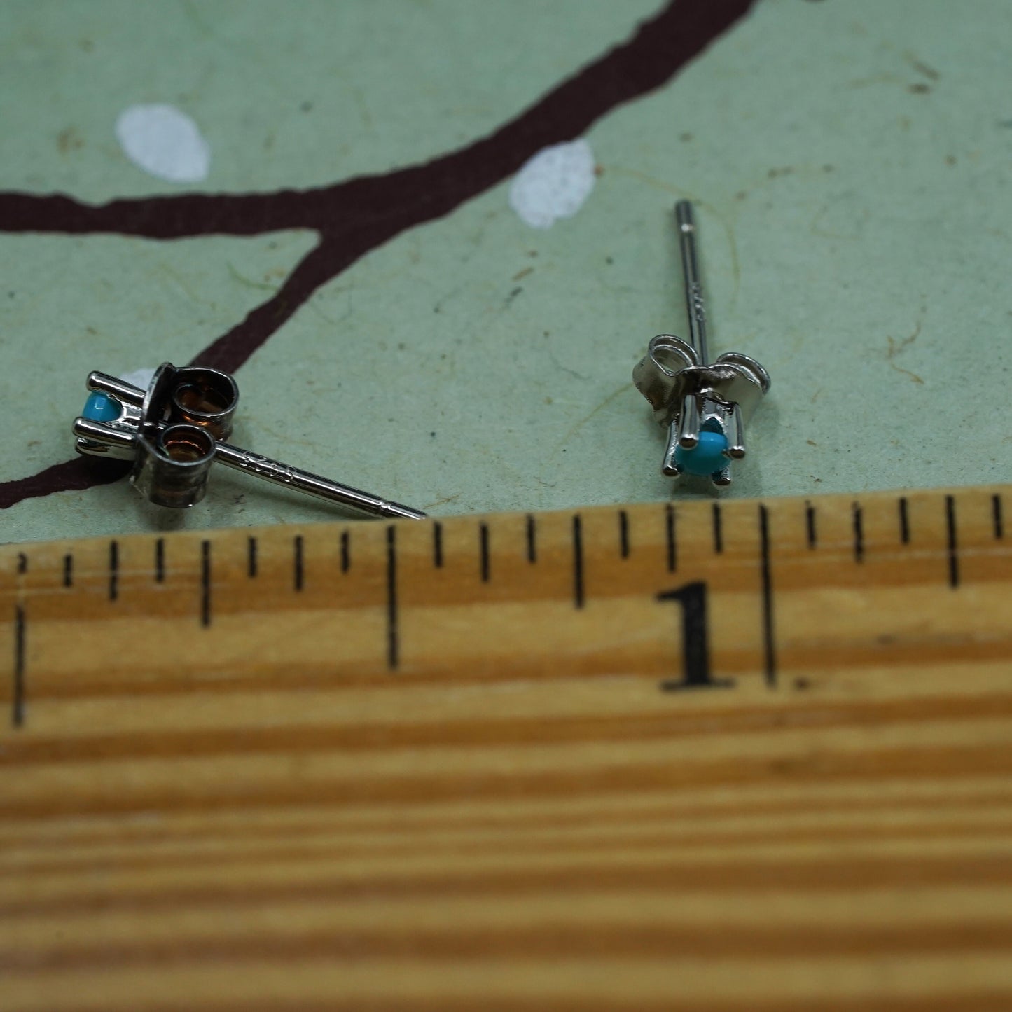 Vintage sterling silver handmade earrings, southwestern 925 studs w/ turquoise
