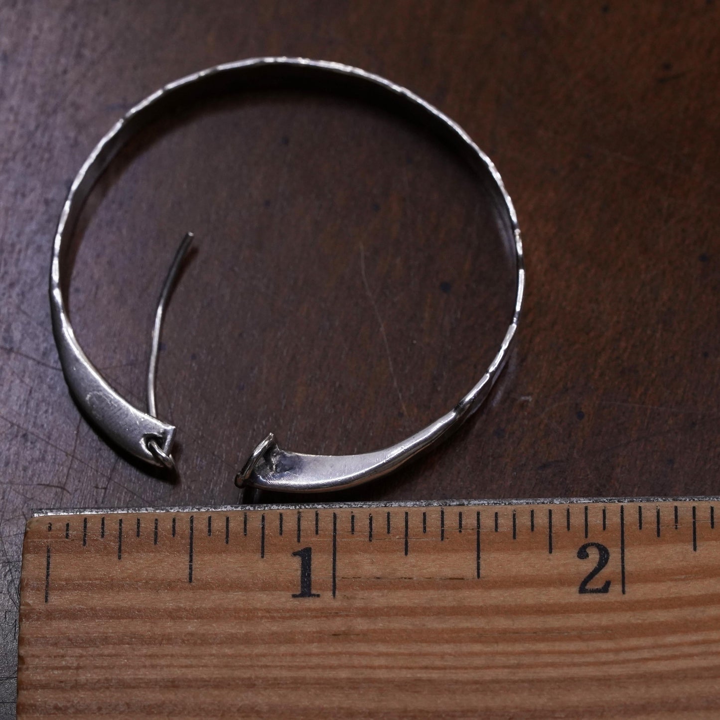 1.75", Vintage sterling silver loop single earring, flatten hammered hoop