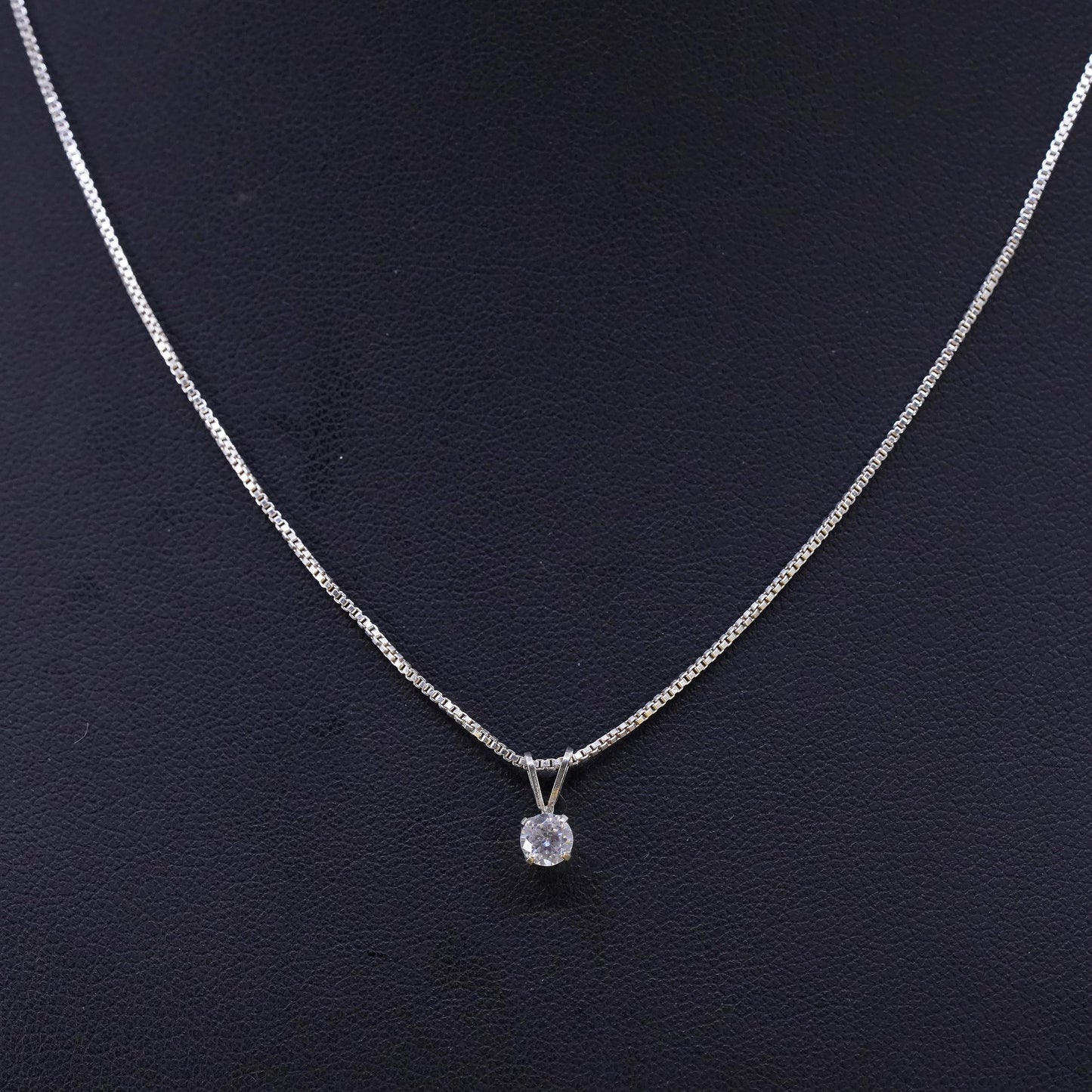 16” 1mm, vintage Sterling silver necklace, 925 box chain with circle CZ pendant