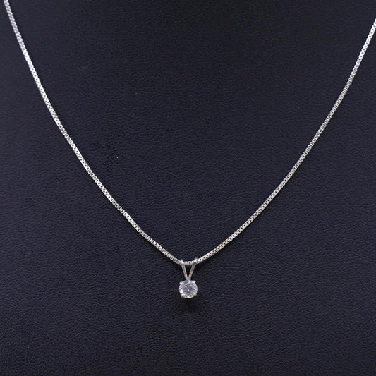 16” 1mm, vintage Sterling silver necklace, 925 box chain with circle CZ pendant