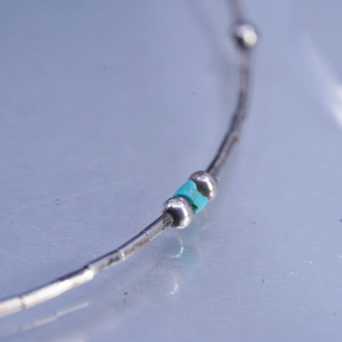 14", Native American Sterling 925 liquid silver necklace with turquoise beads