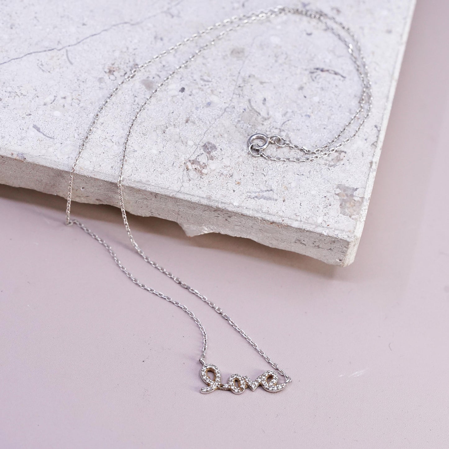 18", vintage Sterling silver handmade necklace, 925 circle chain love pendant