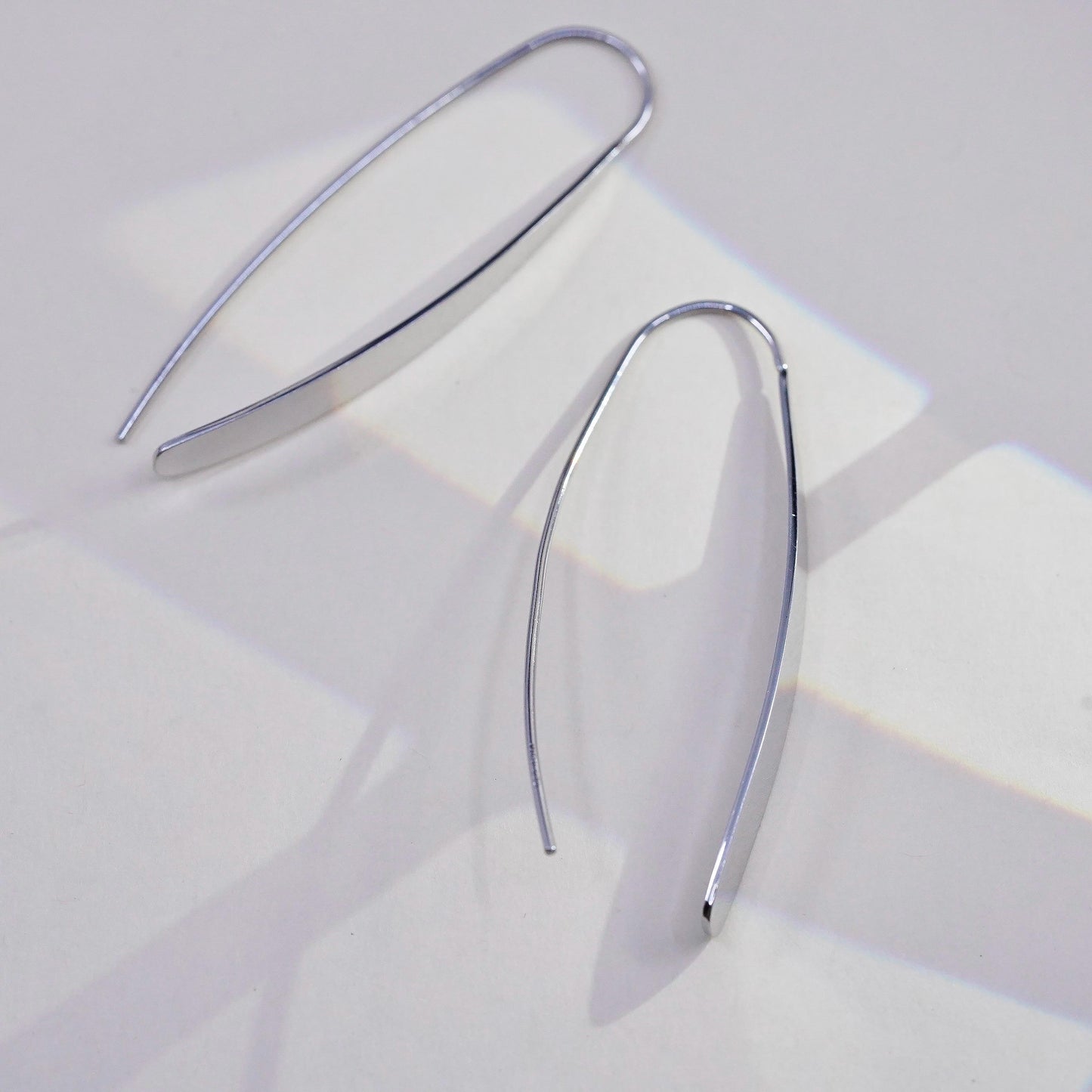 Vintage Sterling Silver Threader Earrings, Long Bar Drops, Modern Dangles