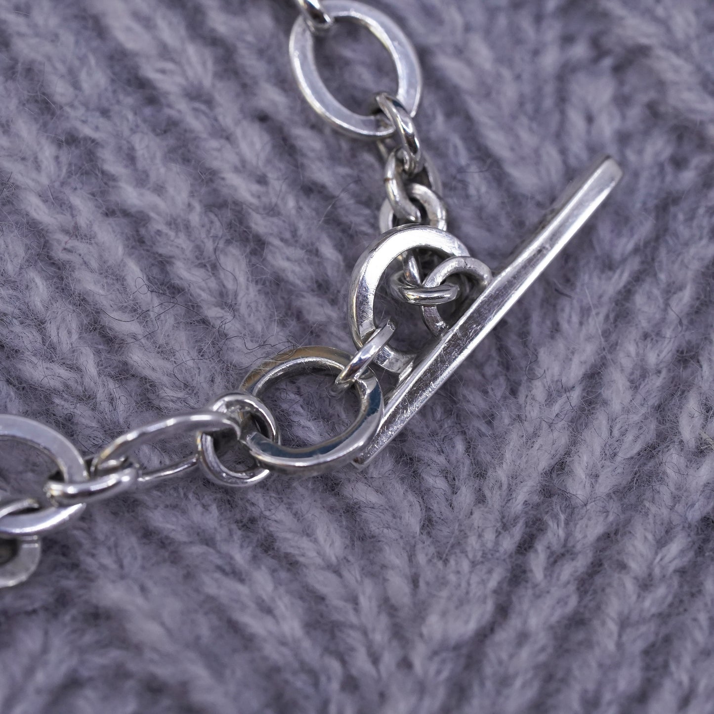 6.75", Sterling silver bracelet, 925 flatten circle chain lotus flower charm