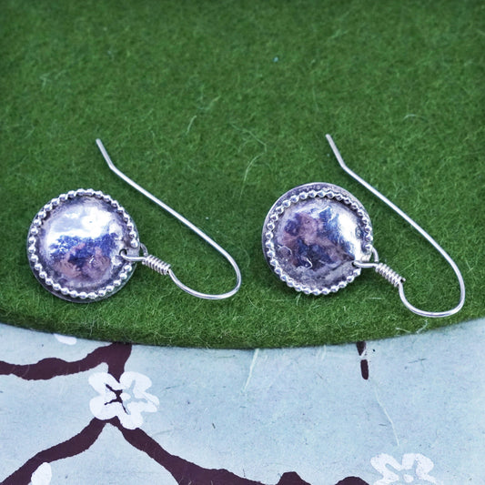 Vintage Hammered textured Disc Sterling 925 Silver Earrings