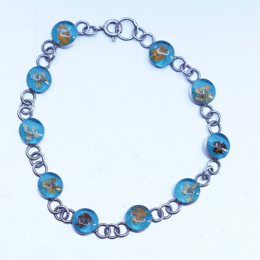 7.5”, Vintage Sterling 925 silver handmade resin flower bracelet