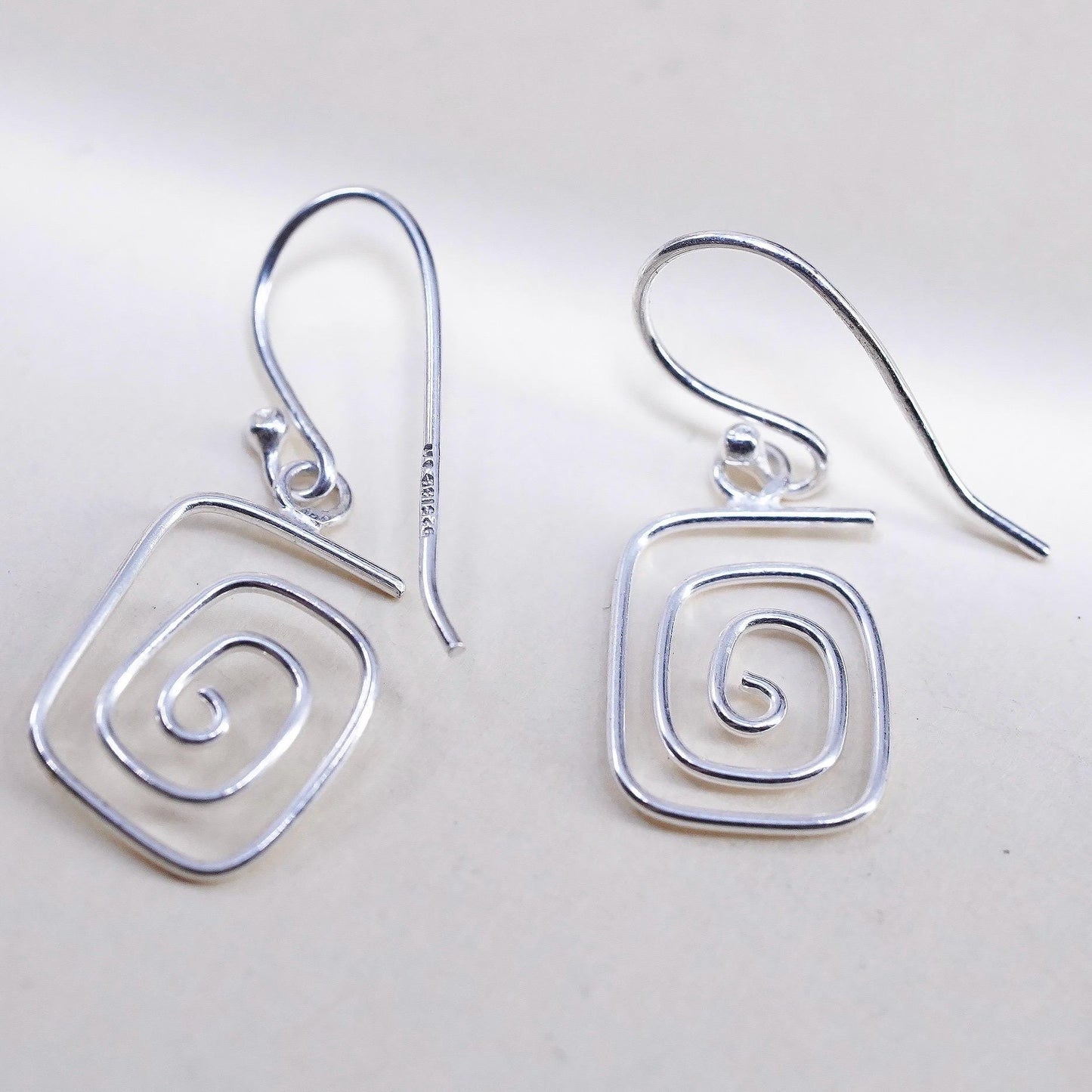 Vintage Sterling silver handmade earrings, modern 925 swirly dangles