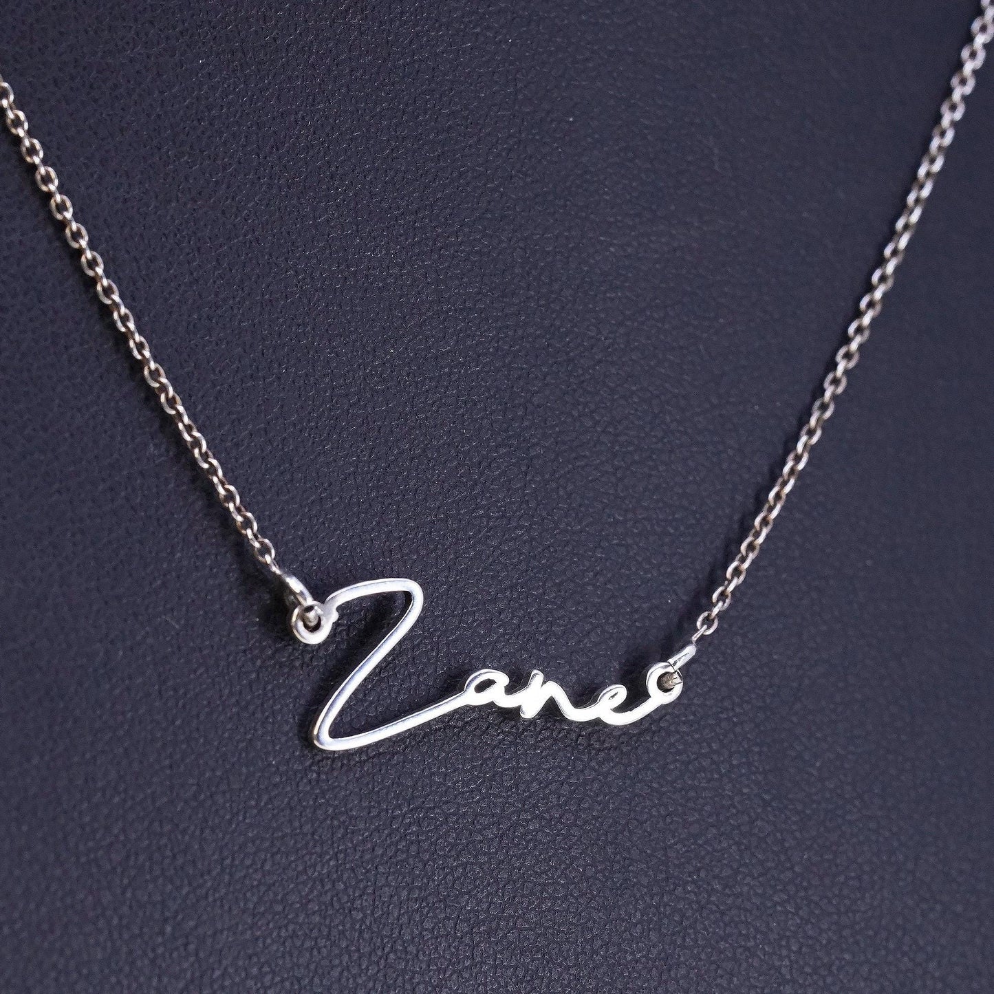 14+2", VTG sterling silver handmade necklace, circle chain name Zane pendant