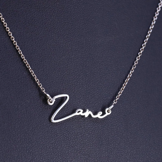 14+2", VTG sterling silver handmade necklace, circle chain name Zane pendant
