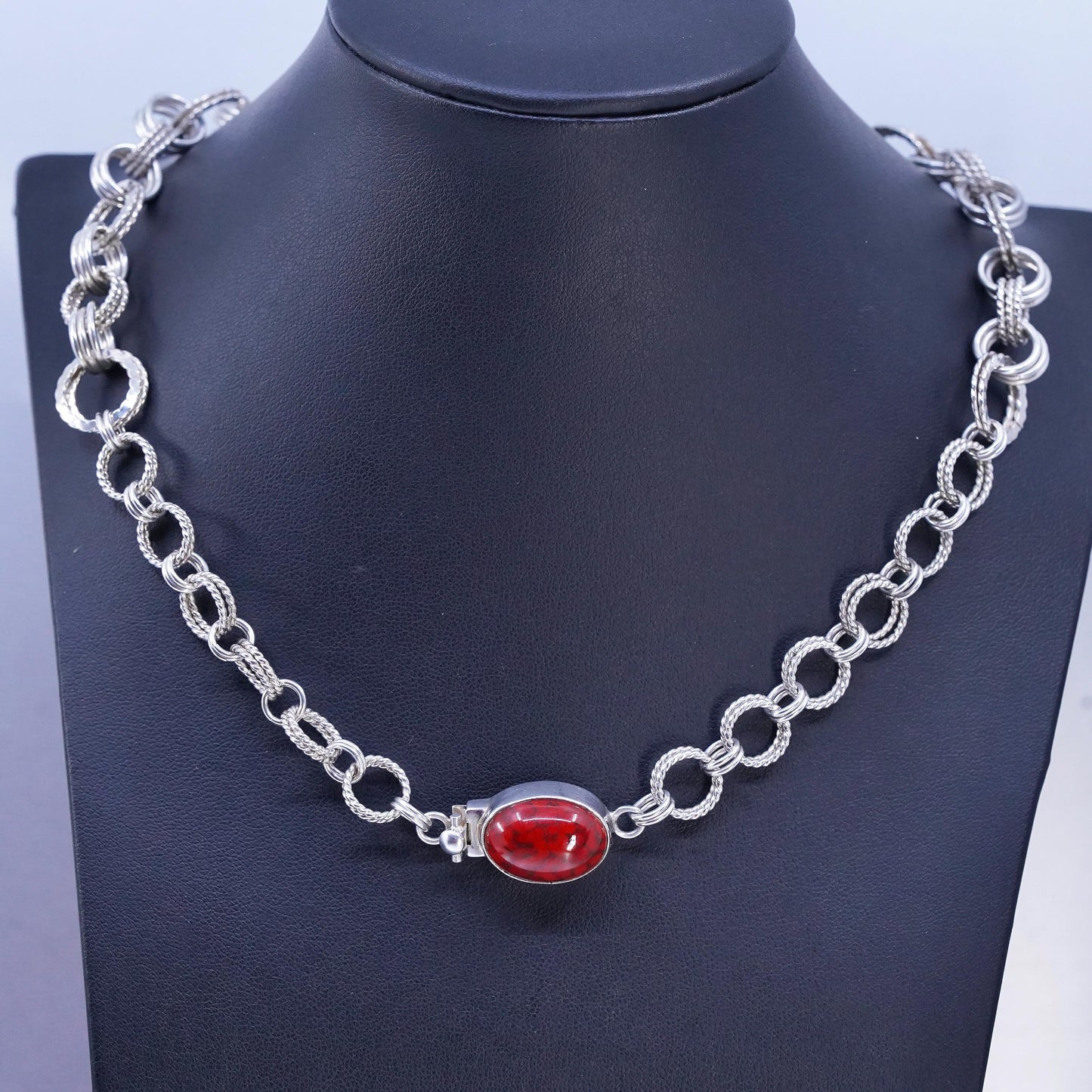 18" Sojourner Jewelry, Sterling 925 silver bold textured choker collar necklace