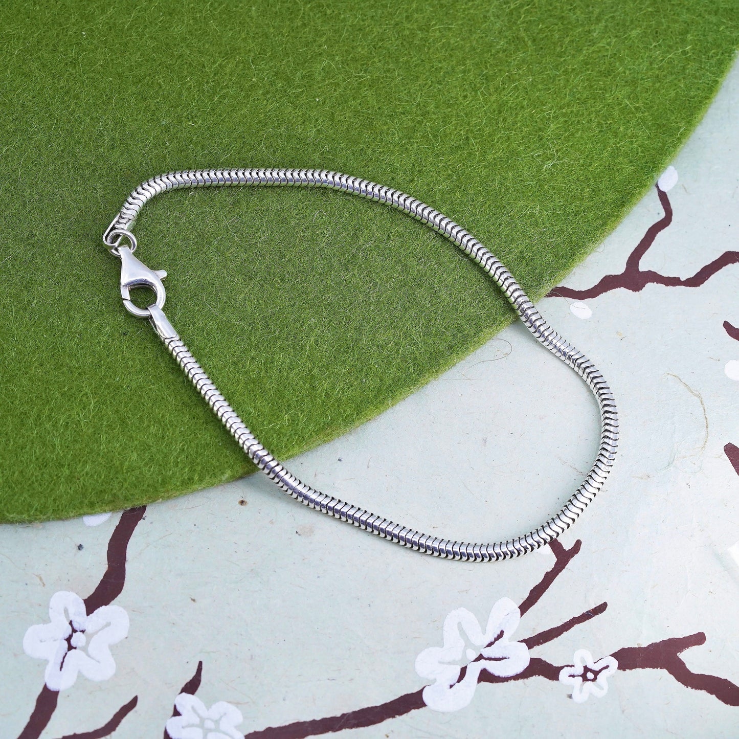 8.75”, 3mm, vintage Italy Sterling 925 silver bracelet, bold snake chain